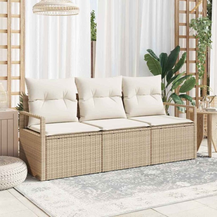 vidaXL Set de canapele pentru grădină 3 pcs Bej Rattan poli 3346241