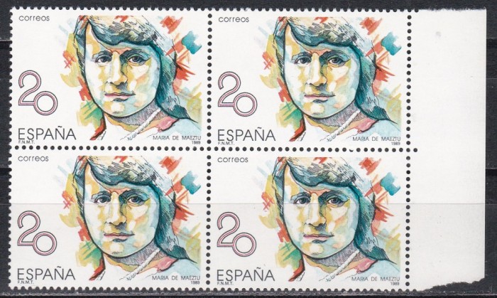 Spania 1989 - Portret de femeie, Bloc de 4, MNH