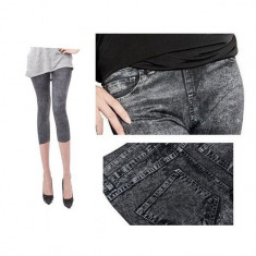 Pantaloni Colanti Tip Blugi Leggings 3 Sferturi pentru Dama, Marime S-M, Culoare Negru foto