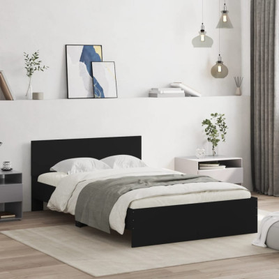 vidaXL Cadru de pat cu tăblie, negru, 135x190 cm foto
