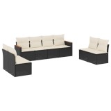 Set mobilier de gradina cu perne, 8 piese, negru, poliratan