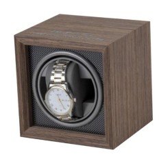 Dispozitiv Watch Winder Business Class, Cutie pentru intors ceas automatic cu motor silentios si perna flexibila cu memorie, Wenge/Gri