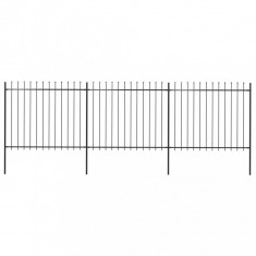 vidaXL Gard de grădină cu vârf suliță, negru, 5,1 x 1,5 m, oțel