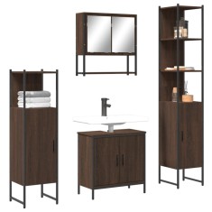 vidaXL Set mobilier de baie, 4 piese, stejar maro, lemn prelucrat 3214714