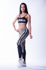 Colan?i cu talie inalta ?i plasa Nebbia Fitness, khaki, M foto