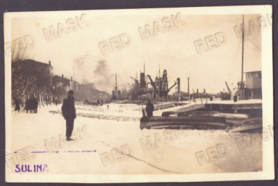 3481- SULINA, Harbor &amp;amp; boats, Romania - old postcard, real Photo - used foto