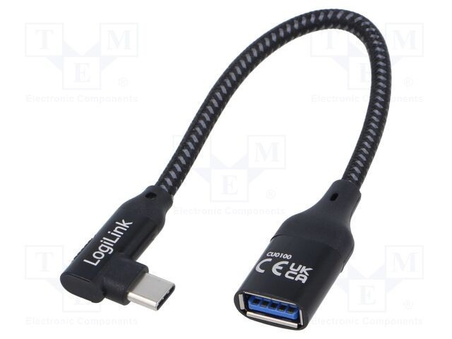 Cablu USB 3.2 Gen 2 LOGILINK USB A la USB C unghiat 0,2m negru