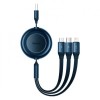 CABLU alimentare si date Baseus Bright Mirror 2 One-for-three Retractable,pt. smartphone,USB la Micro-USB+Lightning +USB Type-C 3.5A, 1.1m,albastru &amp;q