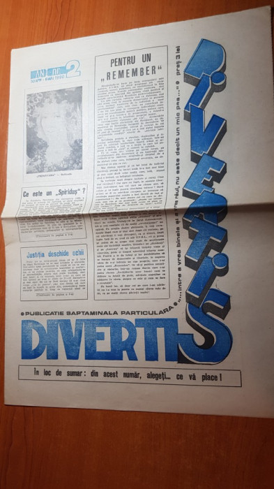 ziarul divertis 30 aprilie-6 mai 1990 anul 1,nr. 2 al ziarului-hanul lui manuc