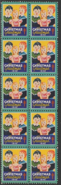 1940 SUA - Bloc de10 vignete de Craciun + Campanie Anti Tuberculoza, TBC