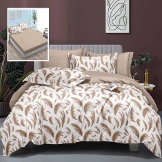 Lenjerie pat dublu,bumbac satinat,6 piese,cearceaf normal 230x250cm, cearceaf pilota 200x230cm, 2 fete de perna 50x70, 2 fete de perna 70x70-LEC21