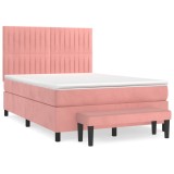 Cumpara ieftin Pat box spring cu saltea, roz, 140x200 cm, catifea