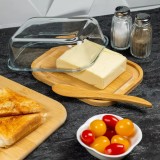 Untiera cu capac si spatula, din bambus,14x18.5x6.5cm, cutie pentru unt, Kinghoff