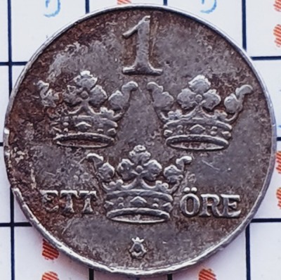 1076 Suedia 1 ore 1919 Gustaf V (1907-1950) varianta de fier km 789 foto