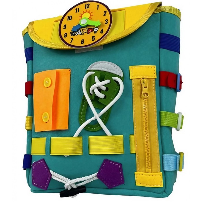 Ghiozdan Montessori, Flippy, pentru Copii 2-6 ani, Fidget Pop, cu Catarame si Fermoare, Jucarii Senzoriale, Activitate de Invatare prin Joc, Turcoaz,