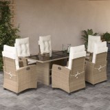 vidaXL Set de masă pentru grădină, 7 piese, cu perne, bej, poliratan