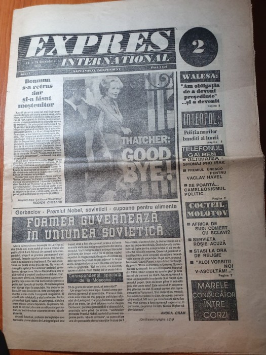 ziarul expres international 13-19 decembrie 1990-anul 1,nr. 2 al ziarului