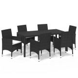 Cumpara ieftin Set de masa pentru gradina cu perne, 7 piese, negru, poliratan
