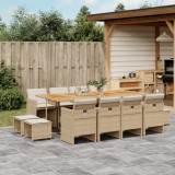 Set mobilier de grădină cu perne, 13 piese, bej, poliratan
