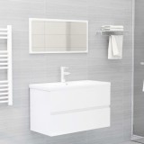 Set mobilier de baie, alb extralucios, lemn prelucrat