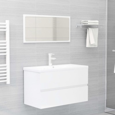 Set mobilier de baie, alb extralucios, lemn prelucrat foto