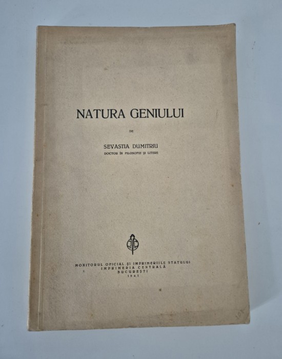 Carte veche 1941 Filosofie Sevastia Dumitriu Natura geniului