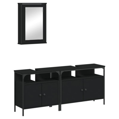 Set mobilier de baie, 3 piese, negru, lemn compozit foto