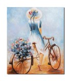 Tablou pictat manual, Domnisoara cu bicicleta, 60x50cm ulei pe panza, Mircea Iordache
