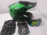 Cumpara ieftin Set Casca Moto Enduro (Full Face/Open Face) + Ochelari + Manusi + Cagula, Marime XL, ABS, Multicolor