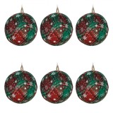 Globuri Crăciun, Set 6 Bucăți, Roșu/Verde, 8cm, Carouri, Plastic, Oem
