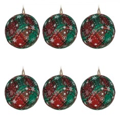 Globuri Crăciun, Set 6 Bucăți, Roșu/Verde, 8cm, Carouri, Plastic