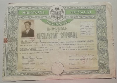 qw13 14 - 1946 - Diploma de Bacalaureat comercial - dimensiuni 45/32 cm foto