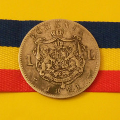 SV * Romania 1 LEU 1881 * ARGINT .835 * Regele Carol I * frumoasă (!) , necurata