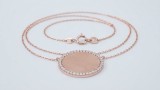 Cumpara ieftin Colier Personalizabil din Argint 925 Placat cu Aur Roz , Medalion Oval Mat cu Bordura PavA , 42+3 cm, 2,4gr