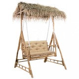 Balansoar 2 locuri, frunze de palmier și pernă, 202 cm, bambus