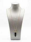 Cumpara ieftin Colier din Argint 925 Placat cu Aur cu Pandantiv Hexagonal din Onix Negru si Capuchon Pave Mister si Eleganta Magnetica