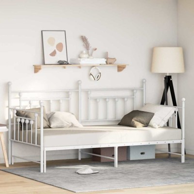 vidaXL Cadru de pat de zi cu headboard Alb 100 x 200 cm Oțel foto