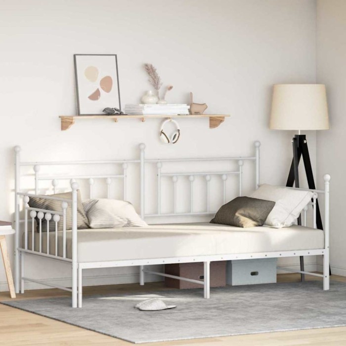 vidaXL Cadru de pat de zi cu headboard Alb 100 x 200 cm Oțel