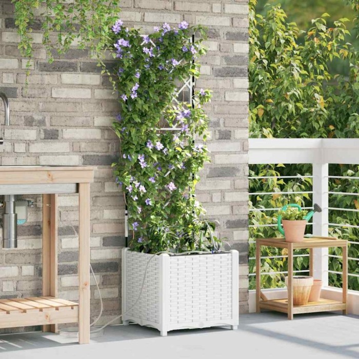 vidaXL Ghivece pentru grădină Alb 40 x 40 x 142 cm Oțel