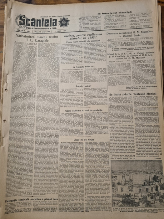 scanteia 9 ianuarie 1952-santierul teatrului muzical bucuresti,regiunea suceava