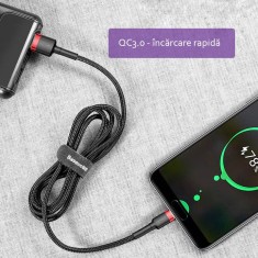 Cablu Date si Incarcare Ultrarezistent Baseus Cafule, USB la Type-C USB-C USB 3.1, 2A Fast Charge, 2 Metri - Negru/Gri