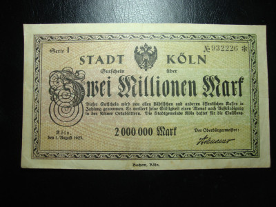 GERMANIA KOLN 2.000.000 MARCI 1923 foto
