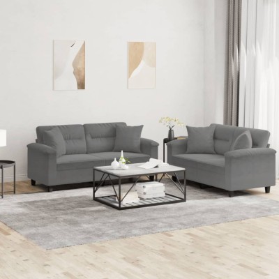 vidaXL Set de canapele cu perne, 2 piese, gri &amp;icirc;nchis, microfibră 3202328 foto