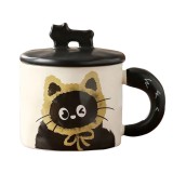 Cana din Ceramica, Cyrax, Model in Cutie pentru Cadou, Cana pentru Ceai, Cafea, Cana Retro Design Capac cu Figurina 3D, 9.5 x 8 x 8 cm, 360 ml, Bej, P