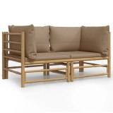 Canapele coltar de gradina, perne gri taupe, 2 buc., bambus