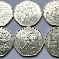 Set complet 6 monede 50 pence 2020 Isle of Man, Peter Pan Series II, unc-Aunc