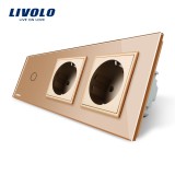 Cumpara ieftin Intrerupator touch simplu cu 2 prize din sticla Livolo, auriu