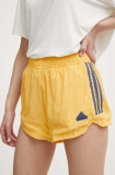 Adidas pantaloni scurti TIRO femei, culoarea galben, cu imprimeu, high waist, IS0722