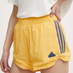 adidas pantaloni scurti TIRO femei, culoarea galben, cu imprimeu, high waist, IS0722