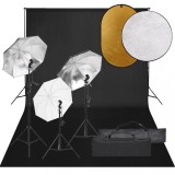 VidaXL Kit studio foto cu set de lumini, fundal și reflector